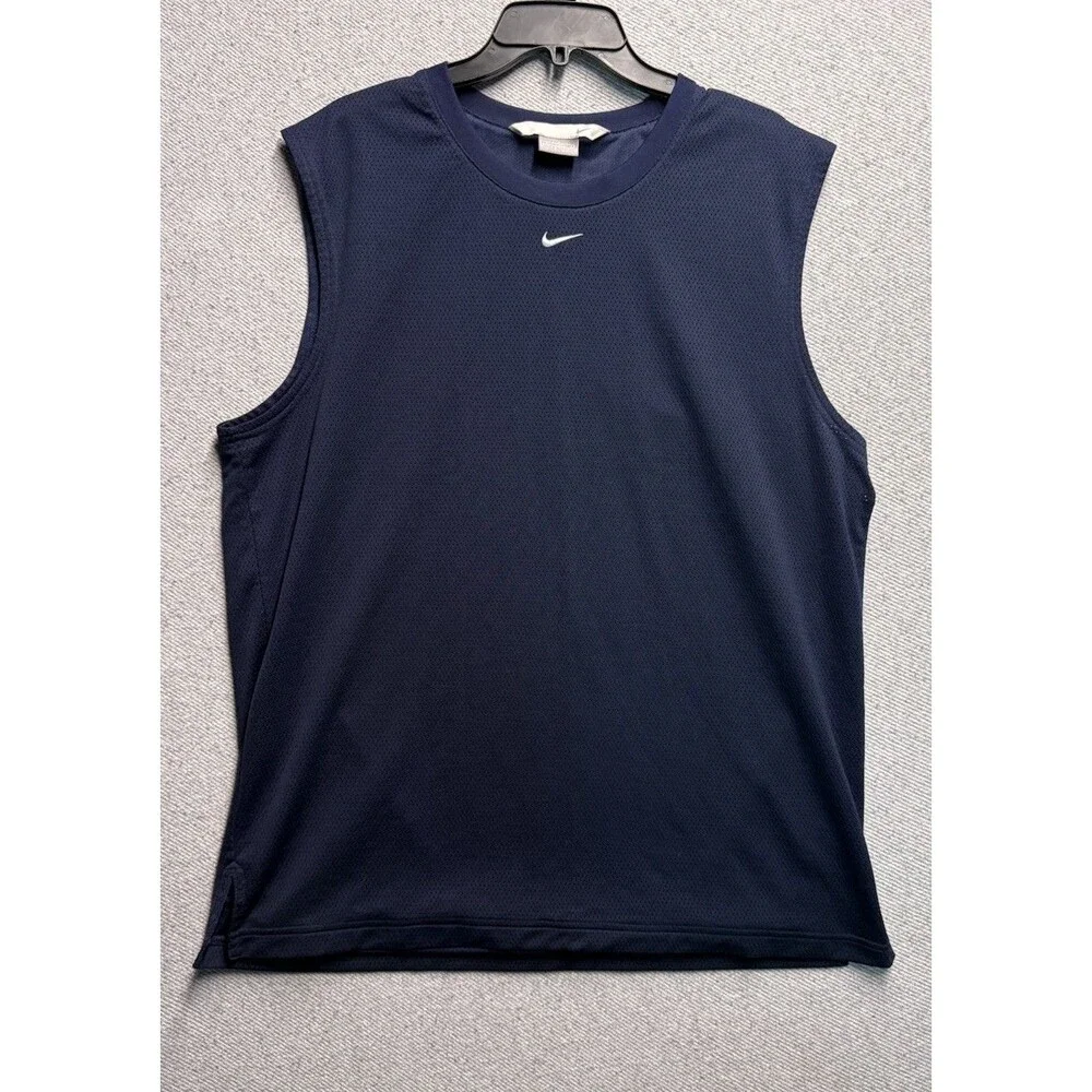 Vintage Nike Center Swoosh Mesh Basketball Tank Top Mens XL Navy Blue Athletic
